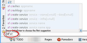 Screenshot of 'Run Command...' box with 'af' entered and autocomplete items appearing